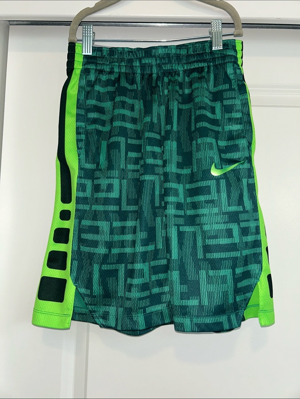 Nike Green Geometric Performance Shorts with Neon Accents
